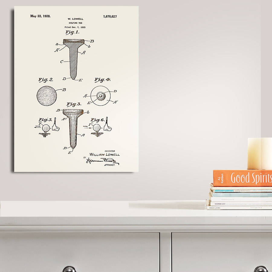 Golf Tee Patent Art Wooden Sign | Laser Engraved Wall Art
