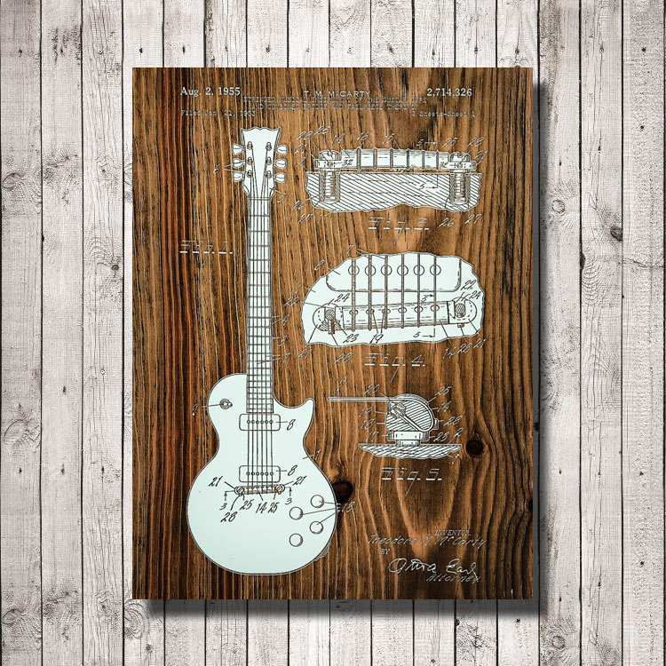 Les Paul Guitar Patent Art Wood Sign | Laser Engraved Wall Art