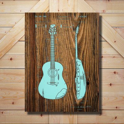 Acoustic Guitar Patent Art Wood Sign
