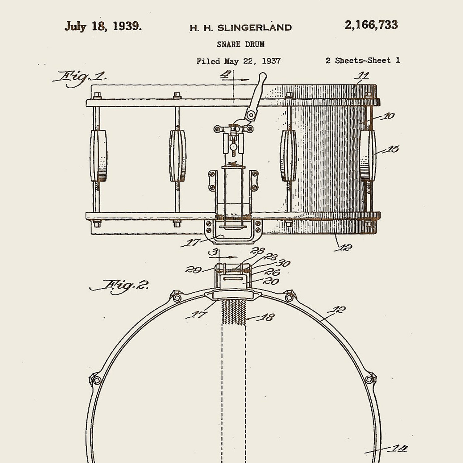アート・デザイン・音楽 Design in Germany 1870-1918 Slingerland Snare Drum Patent Art Wooden Sign | Laser
