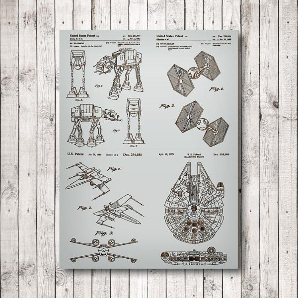 Star Wars Patent Art - AT-AT, Tie Fighter, X Wing, Millenium Falcon ...