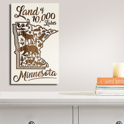 Minnesota Abstract Wooden Map | Burnt Laser-Cut Wall Map