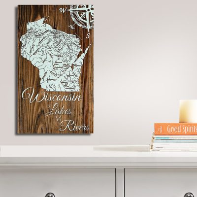 Wisconsin Lakes and Rivers State Wood Map
