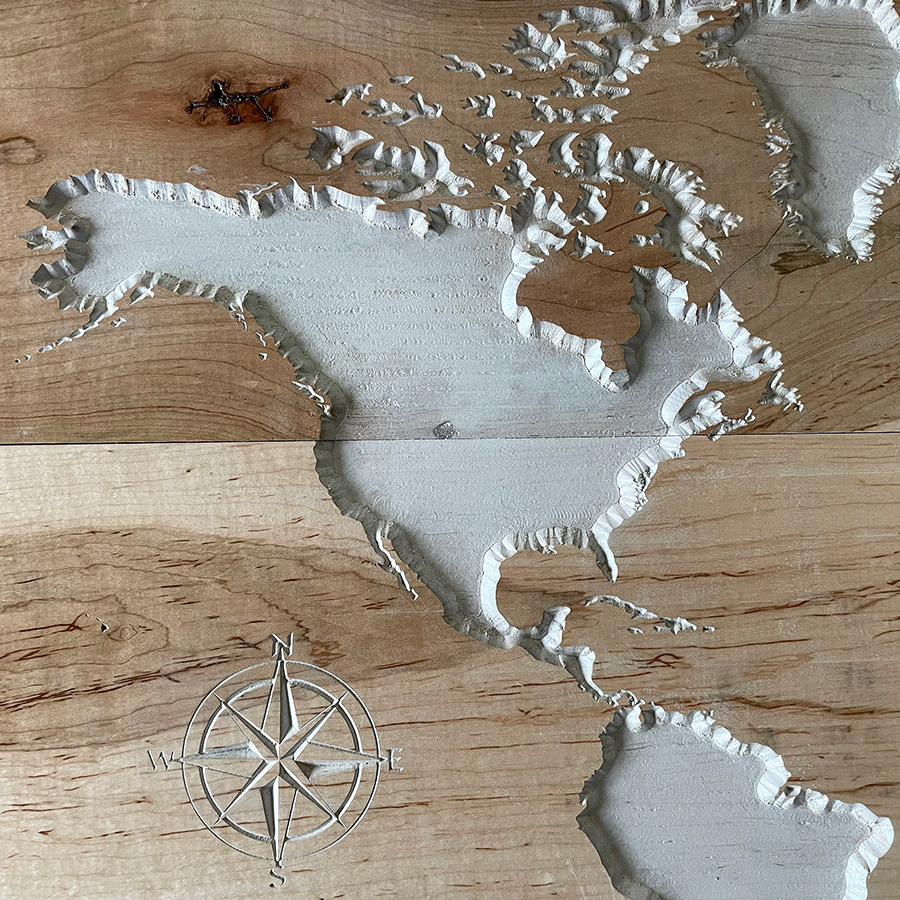 Carved Wooden World Map Custom Live Edge World Map