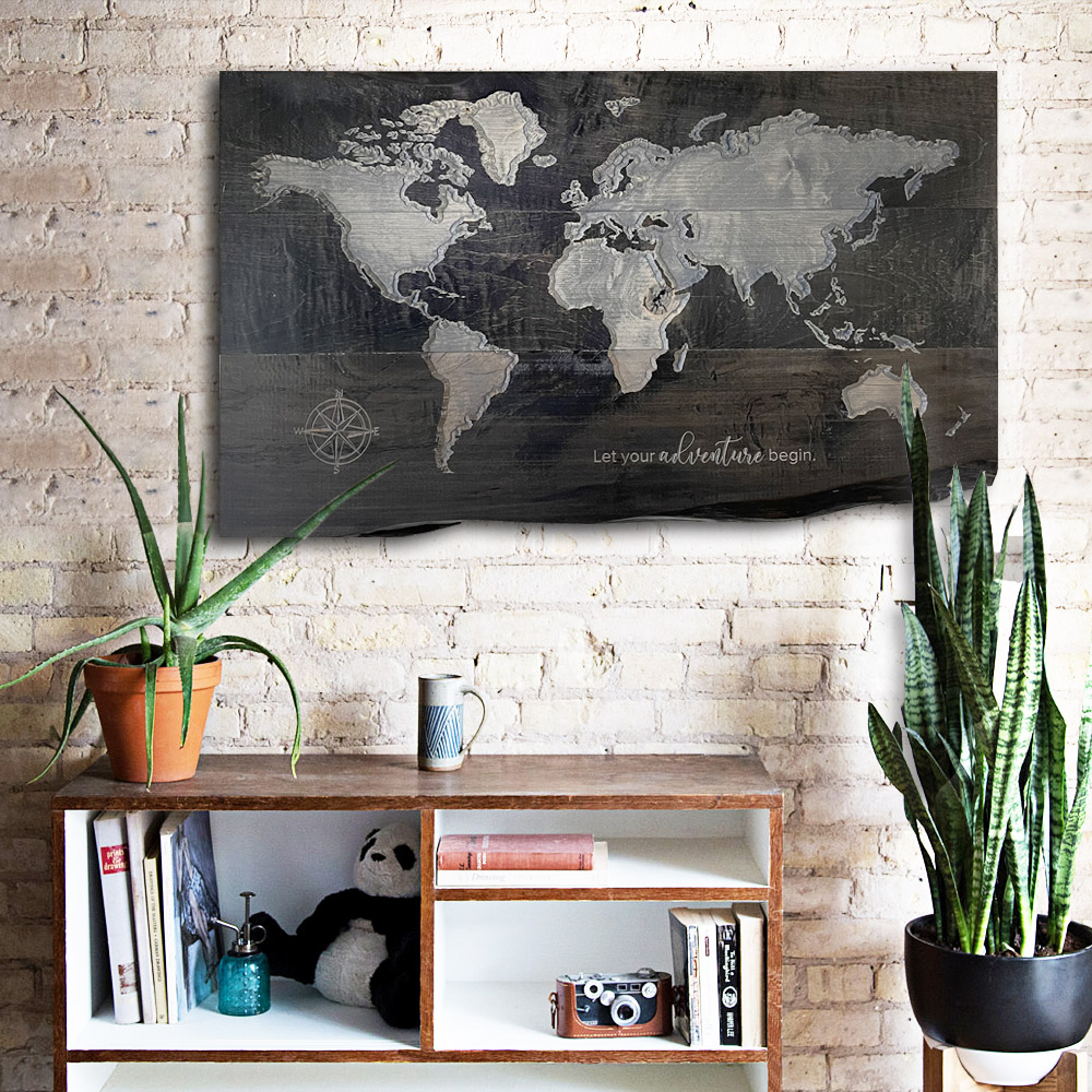 Wood Carved World Map Custom Live Edge Wooden Map