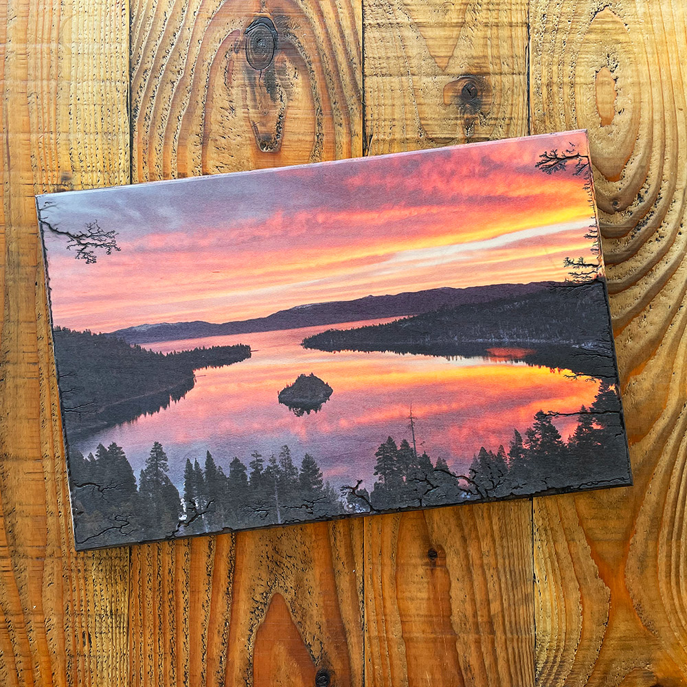 Emerald Bay Lake Tahoe Photo Printed on Wood Electrified Lightning