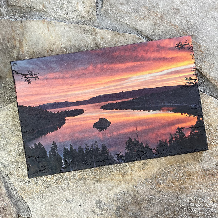 Emerald Bay Lake Tahoe Photo Printed on Wood Electrified Lightning