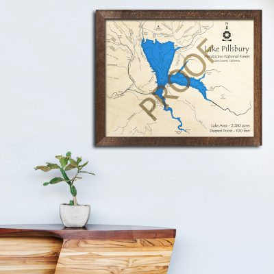 Lake Pillsbury CA 3D Wood Map