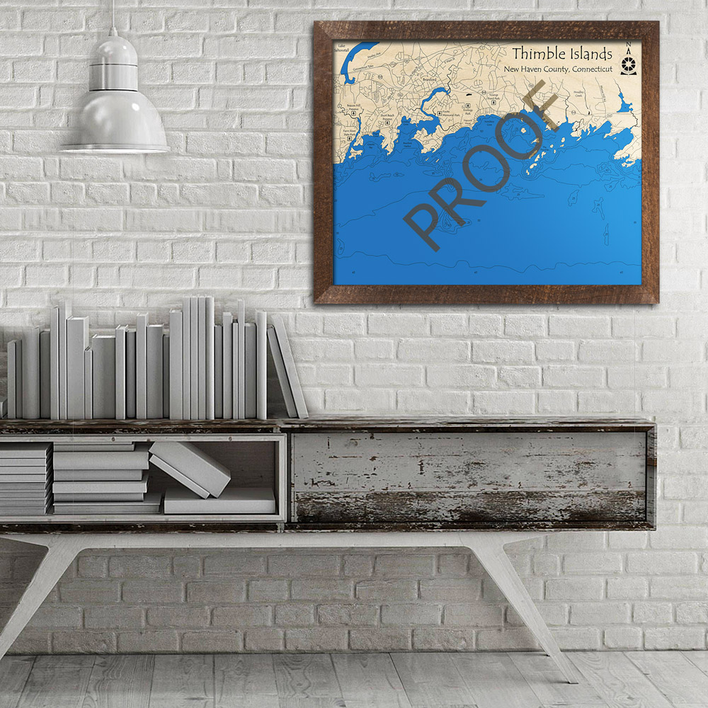 Thimble Islands Long Island Sound CT 3D Wood Map, LaserCut Nautical