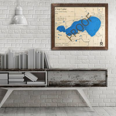 Clear Lake Iowa 3D Wood Map