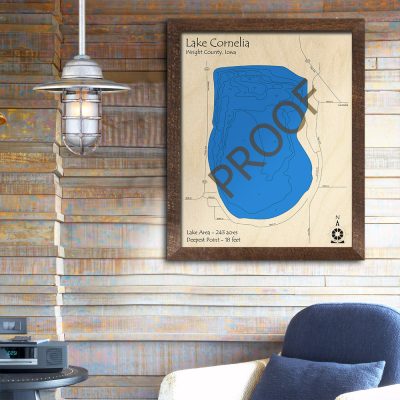 Lake Cornelia Iowa 3D Wood Map