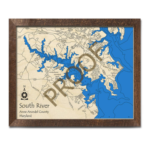 South River - Chesapeake Bay 3D Wood Map, Maryland, Laser-Cut Nautical Wood Chart