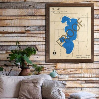 Lake Ida Douglas County MN 3D Nautical Wood Map