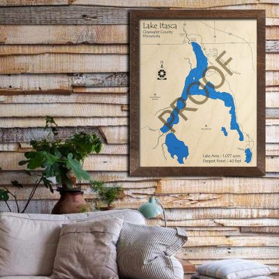 Lake Itasca MN 3D Nautical Wood Map
