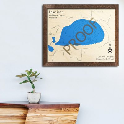 Lake Jane MN 3D Nautical Wood Map