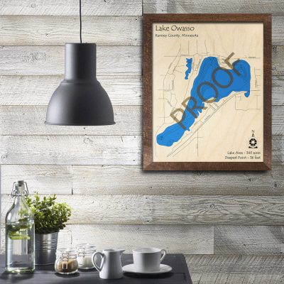 Lake Owasso MN 3D Wood Map