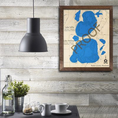 Lake Sallie, Lake Melissa MN 3D Wood Map