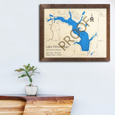 Lake Winnebago MO 3D Nautical Wood Map