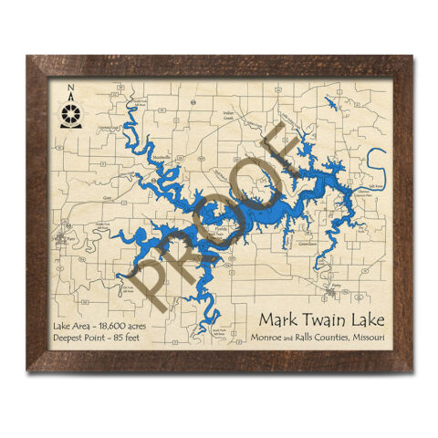 Mark Twain Lake 3D Wood Map Missouri - 3D Wooden Maps MO Mark Twain Lake 480x480