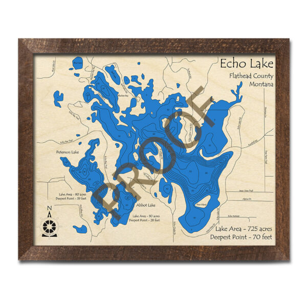 Echo Lake 3D Wood Map, Montana, Nautical Wall Art