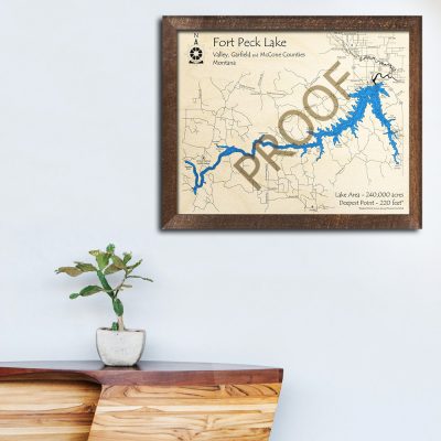 Fort Peck Lake MT 3D Wood Map