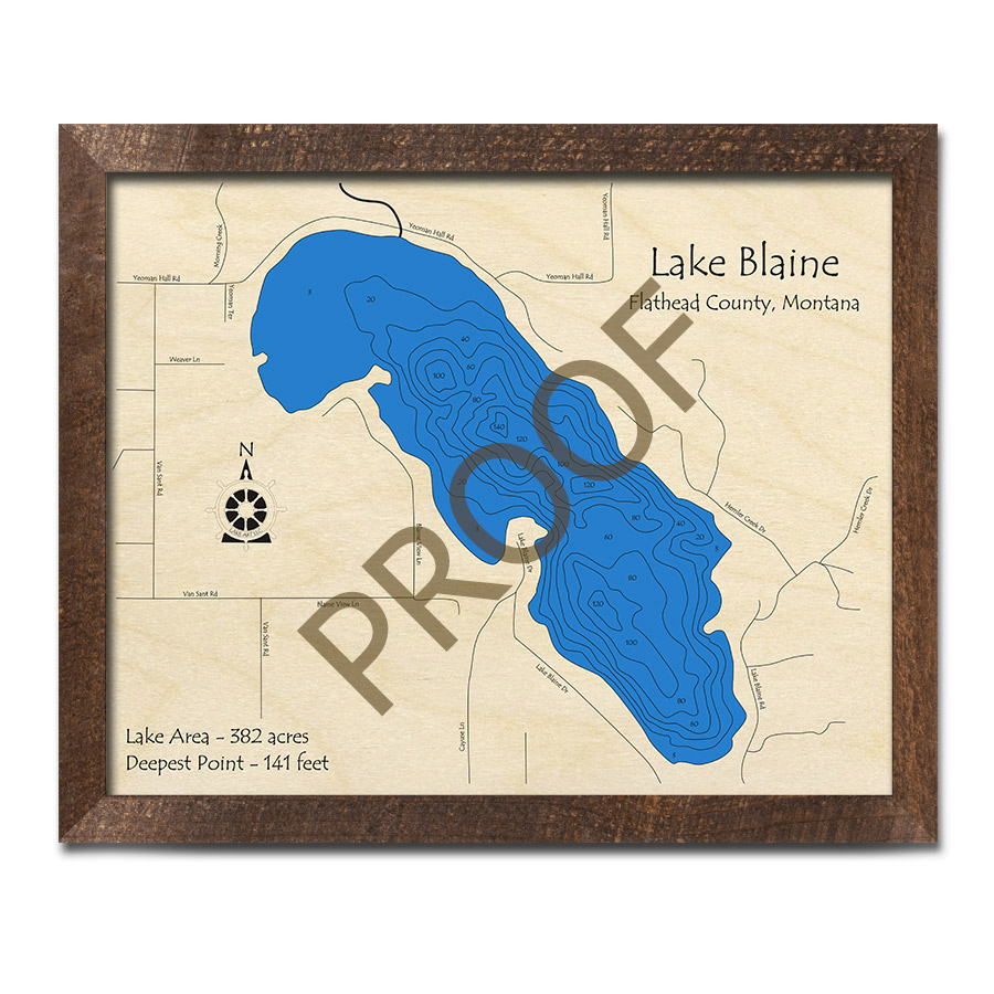 Lake Blaine 3D Wood Map, Montana, Nautical Wall Art
