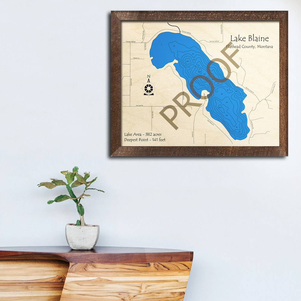 Lake Blaine 3D Wood Map, Montana, Nautical Wall Art