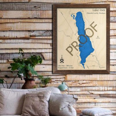 Lake Inez Montana 3D Wood Map