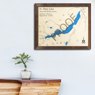 St Mary Lake Montana 3D Wood Map