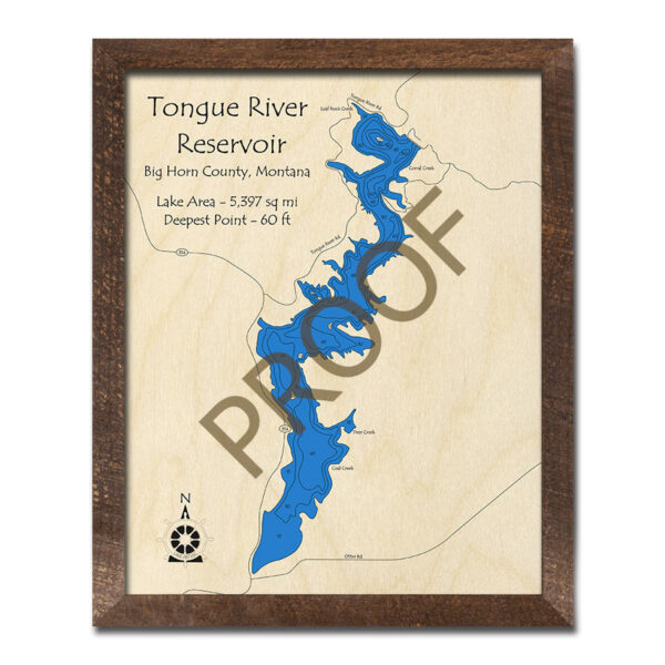 Tongue River Reservoir 3D Wood Map, Montana, Nautical Wall Art