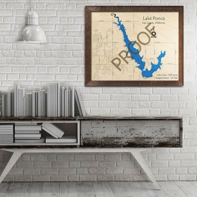 Lake Ponca OK 3D Wood Map Art