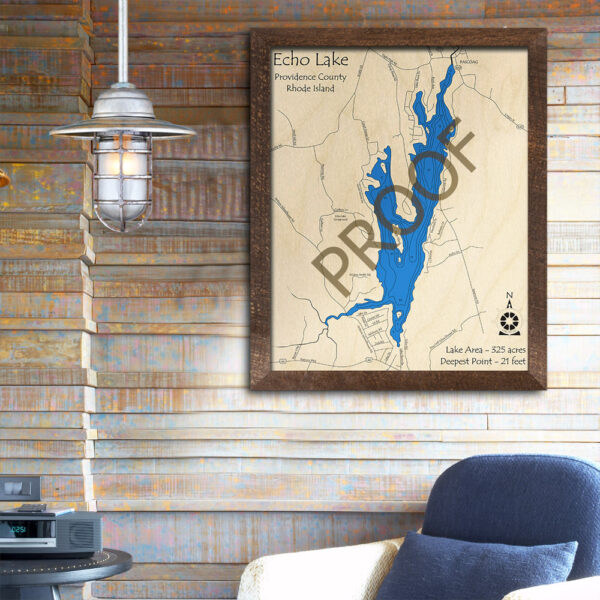 Echo Lake RI 3D Wood Map, Rhode Island, Nautical Map Art