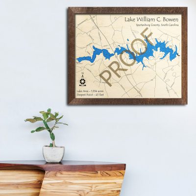Lake William C Bowen 3D Wood Map Art