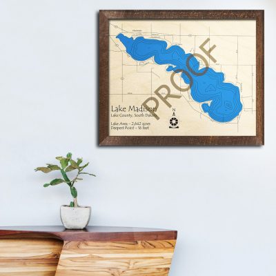 Lake Madison SD 3D Wood Map Art