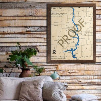 Lake Oahe SD 3D Wood Map Art