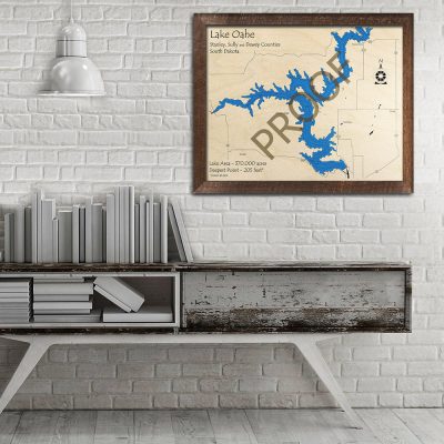 Lake Oahe Potter County SD 3D Wood Map