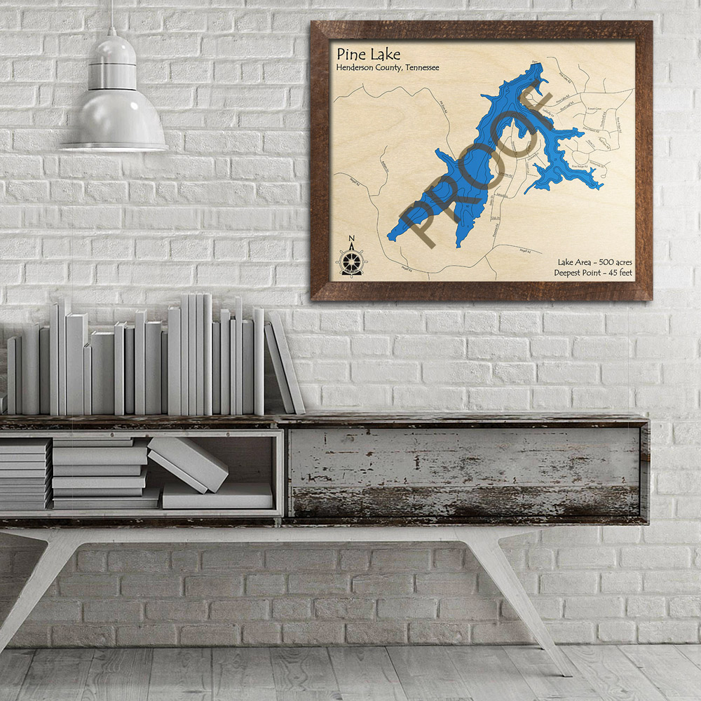 Pine Lake TN Wood Map, Tennessee, Custom Lake Art