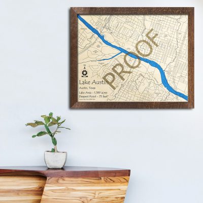 Lake Austin, Austin Texas 3D Wood Map