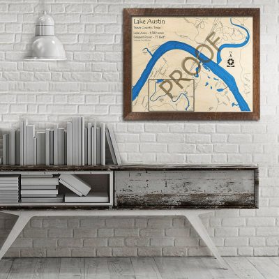 Lake Austin Bull Creek TX 3D Wood Map Art