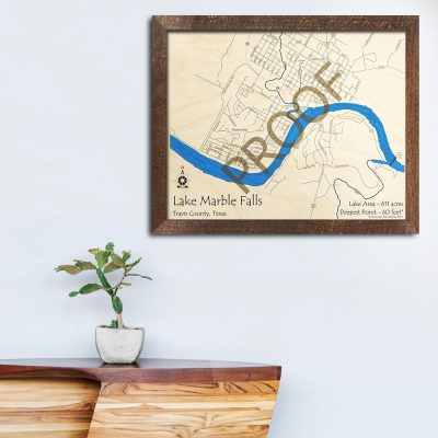 Lake Marble Falls TX 3D Wood Map Art