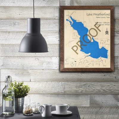 Lake Weatherford TX 3D Wood Map Art