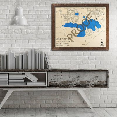 Lake Wichita TX 3D Wood Map Art