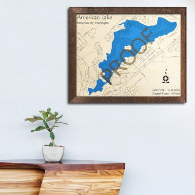 American Lake WA 3D Wood Map, Washington, Custom Map Art