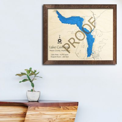 Lake Cushman WA 3D Wood Map Art