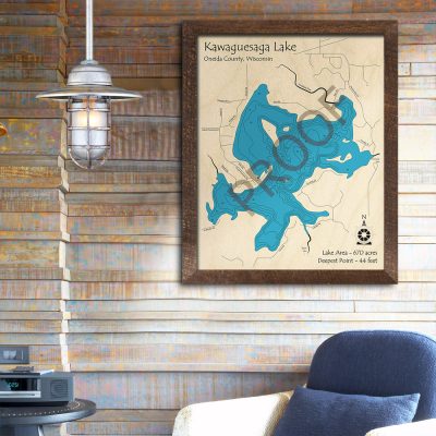 Kawaguesaga Lake WI 3D Wood Map