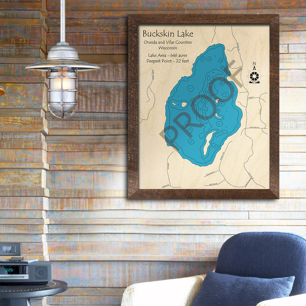 Buckskin Lake WI 3D Wood Map, Wisconsin, Custom Map Art