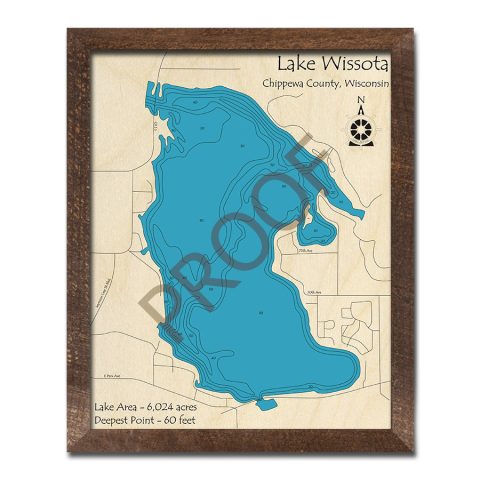 Lake Wissota WI 3D Wood Map, Wisconsin, Custom Map Art