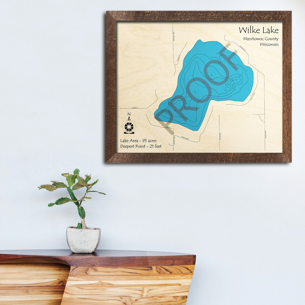 Wilke Lake WI 3D Wood Map, Wisconsin, Custom Map Art