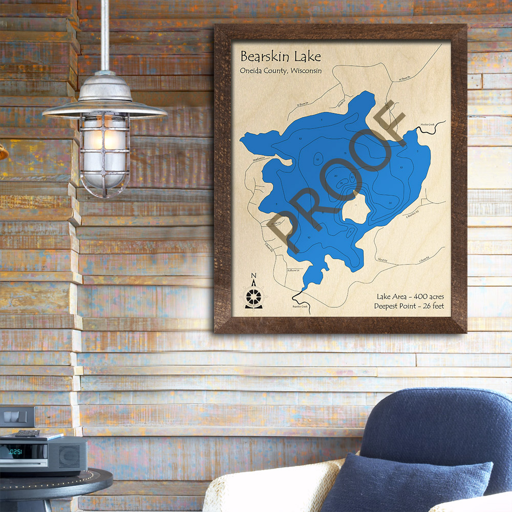 Bearskin Lake WI 3D Wood Map, Wisconsin, Custom Map Art