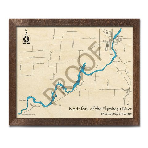 North Fork - Flambeau River Wood Map, Wisconsin, Custom Map Art